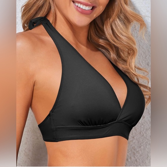 Tempt Me Women Black Halter Bikini Top Push Up Swimsuit Top Only Large NWOT - Picture 5 of 7
